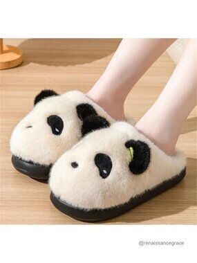 Plush Panda Animal Slippers Soft Cozy Non-Slip Indoor Outdoor Women's